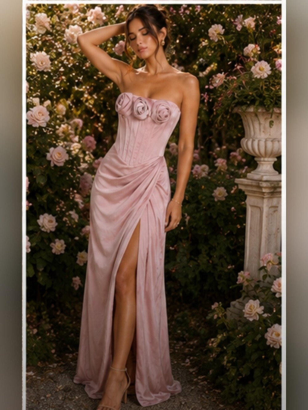 NWT Dress Decode Strapless Dusty Rose 3D Floral Applique Corset Evening Gown - S